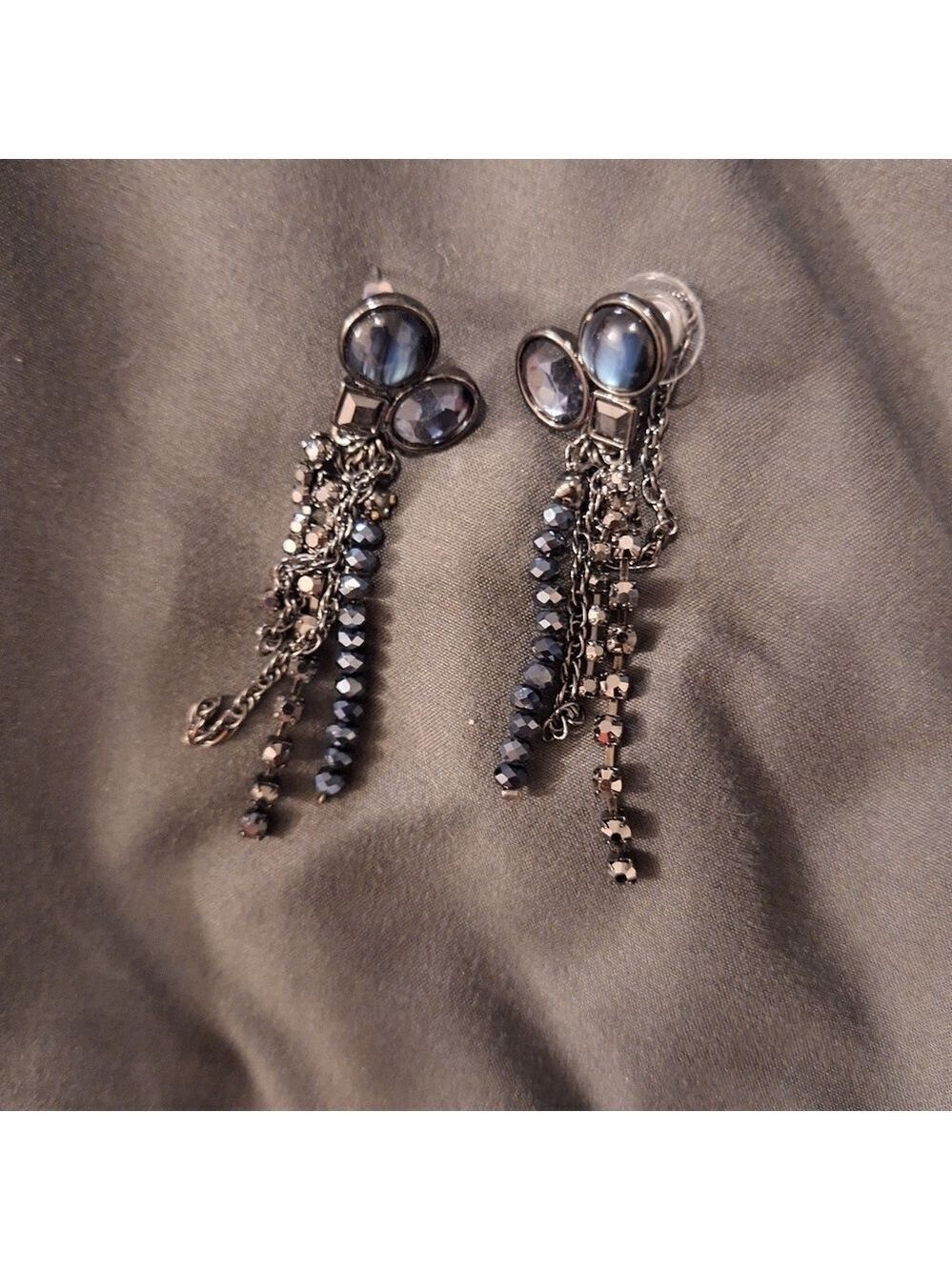 Black Blue Beaded Dangle Earrings